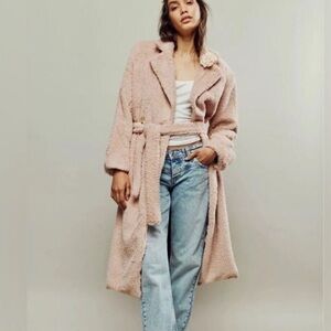 Free people coat cuff it faux fur pockets soft lined sash NEW small